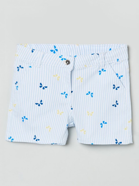 

max Girls White & Blue Striped Regular Fit Hot Pants