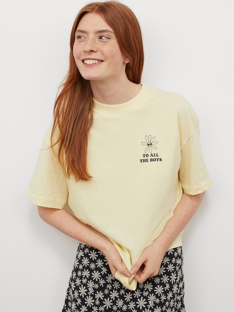 H&M Women Yellow Printed Sustainable T-shirt