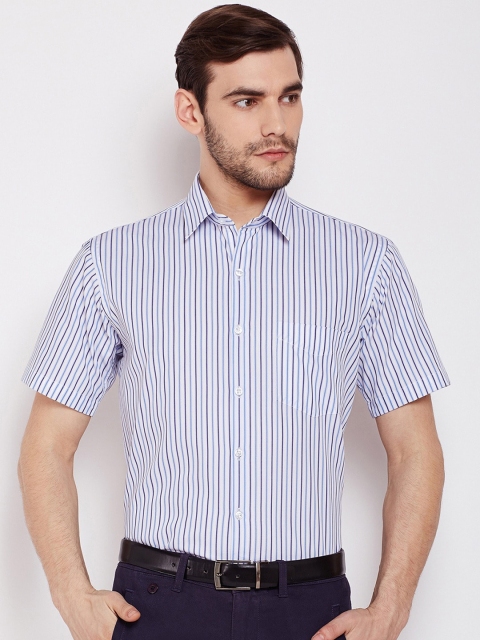 

Hancock Men White & Blue Slim Fit Striped Formal Shirt