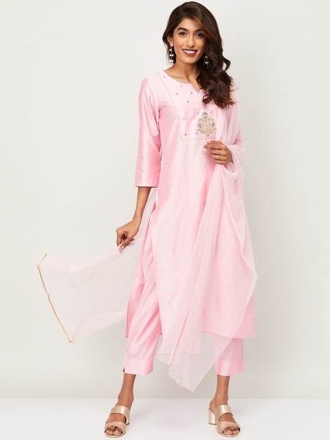 

Melange by Lifestyle Women Pink Yoke Design Kurta with Trousers & Dupatta