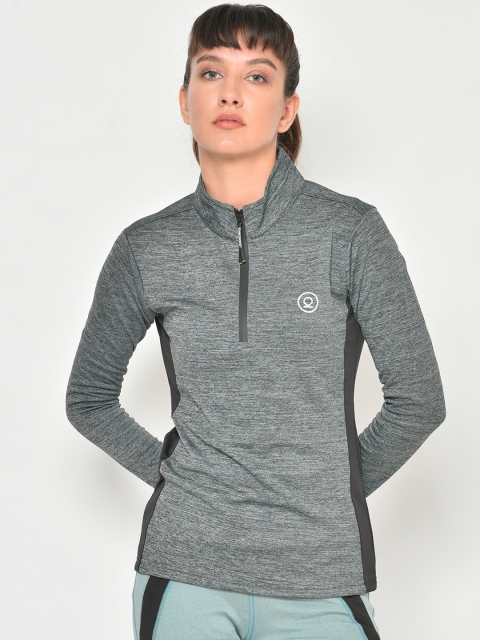 

Chkokko Women Grey Melange High Neck Training or Gym T-shirt