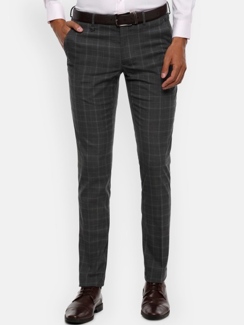 

Van Heusen Men Grey & White Slim Fit Checked Formal Trousers