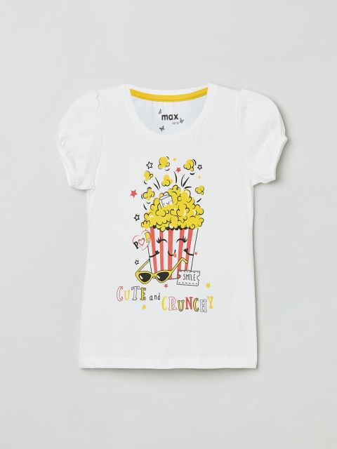 

max White Printed Pure Cotton Regular Top