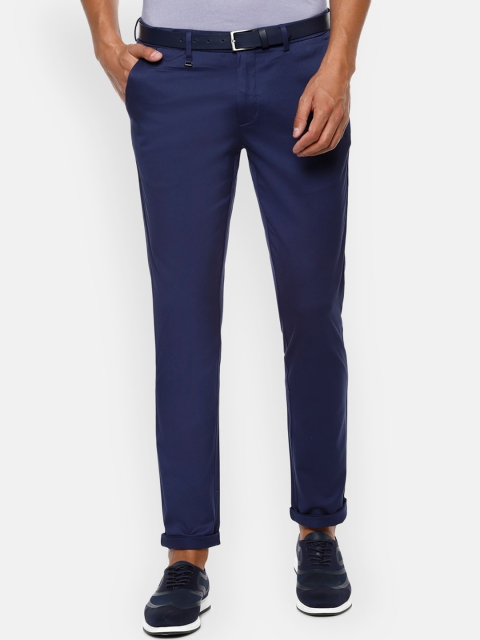 

Van Heusen Men Navy Blue Slim Fit Solid Regular Trousers