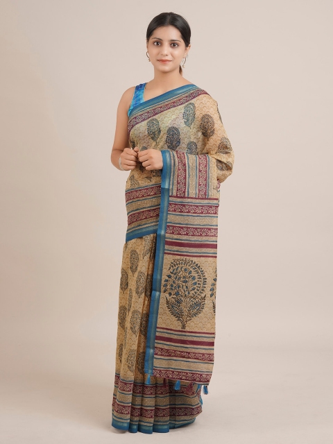

Pothys Cream-Coloured Printed Jute Silk Saree
