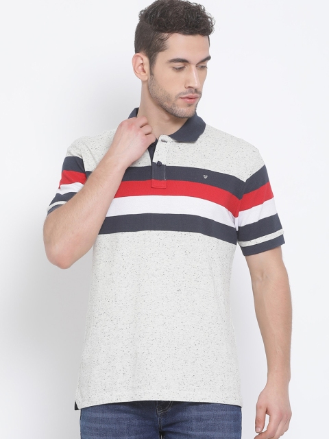 

Richlook Men Off-White Striped Polo Collar T-shirt