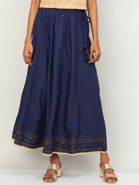 

Melange by Lifestyle Women Navy Blue & Brown Printed Flared Maxi Skirt
