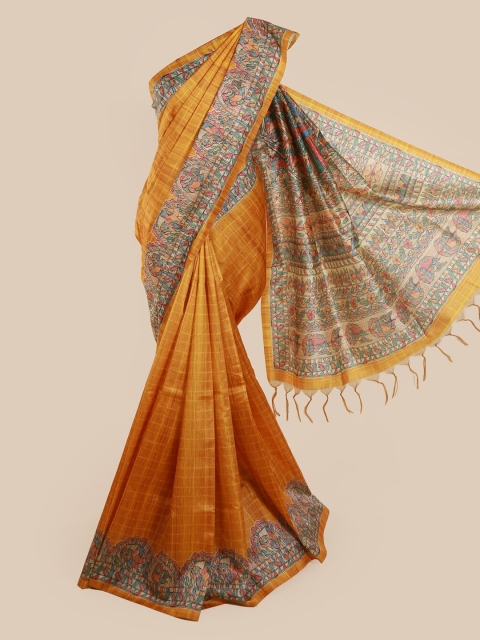 

Pothys Mustard Yellow Solid Jute Silk Saree