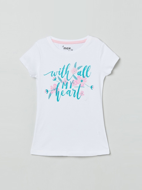 

max White & Blue Printed Pure Cotton Regular Top