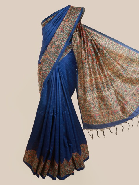 

Pothys Blue Checked Jute Silk Saree