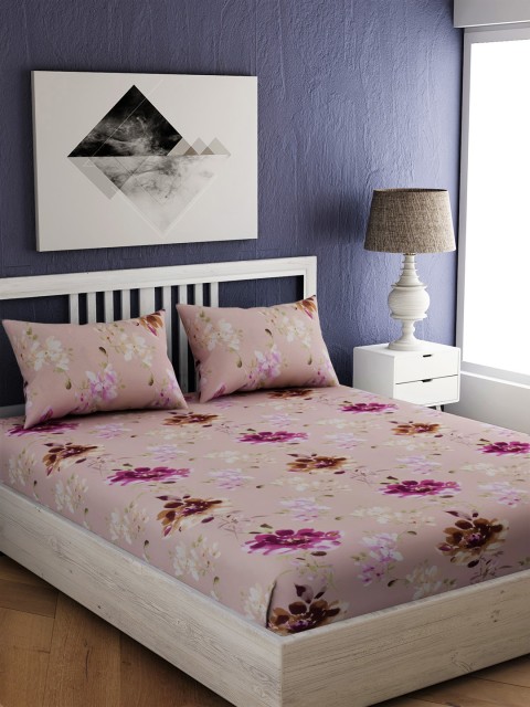 

EverHOME Mauve & Purple Floral 144 TC Cotton 1 King Bedsheet with 2 Pillow Covers