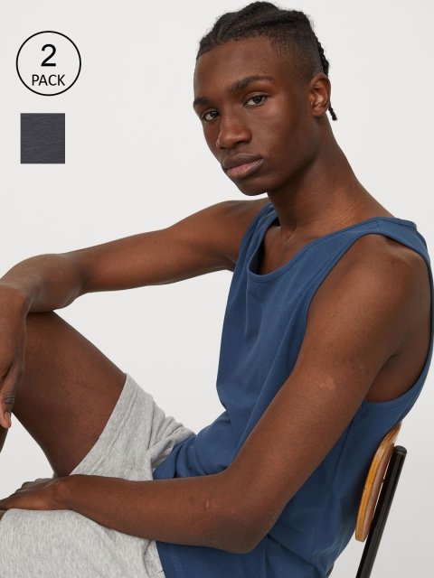 

H&M Men 2-Pack Vest Tops Regular Fit, Blue