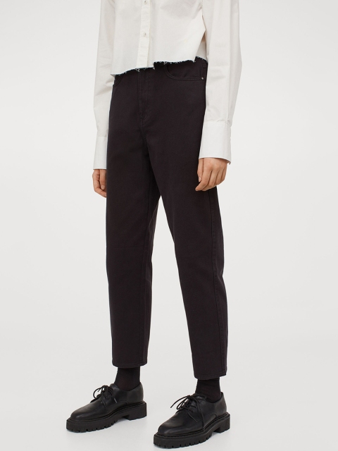 

H&M Women Black Ankle-Length Twill Trousers