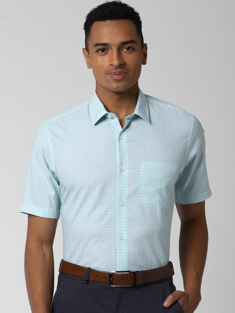 

Peter England Men Turquoise Blue Regular Fit Checked Formal Shirt