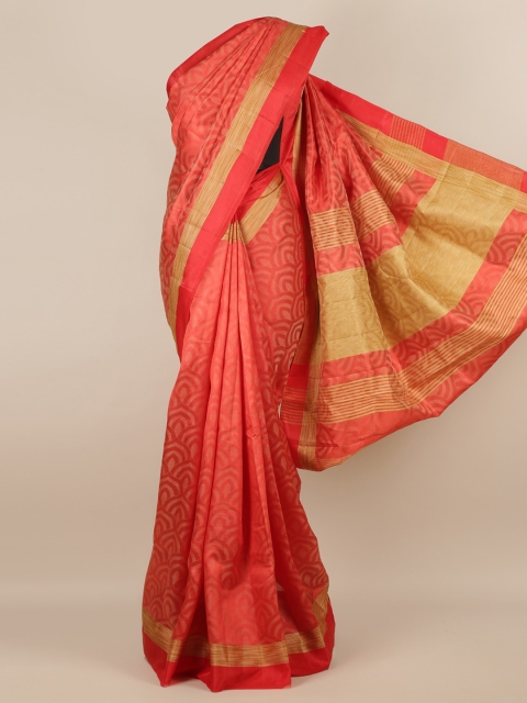 

Pothys Maroon & Gold-Toned Jute Silk Printed Saree