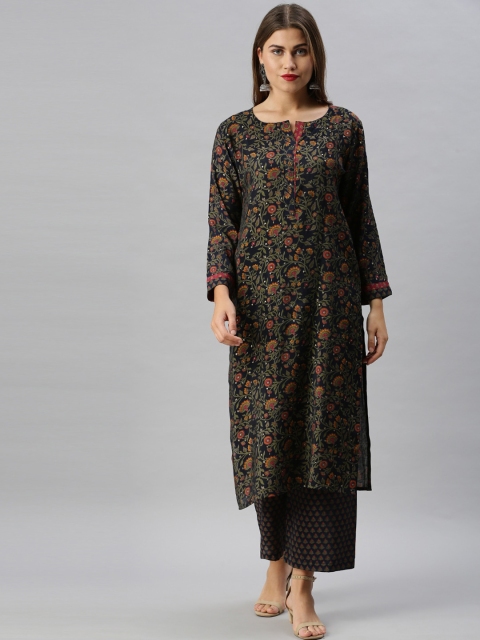 

Soch Women Navy Blue Printed Kurti with Palazzos