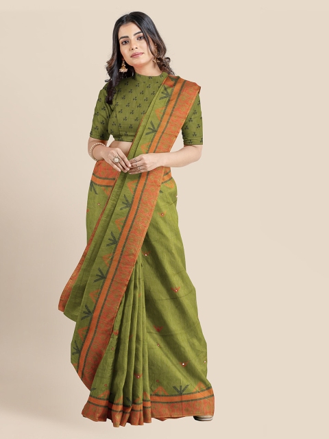 

KLM Fashion Mall Green Linen Blend Woven Design Banarasi Saree
