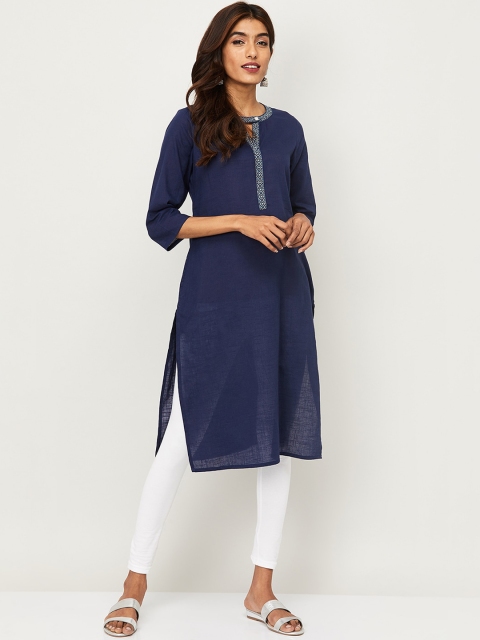 

Melange by Lifestyle Women Navy Blue Keyhole Neck Kurta