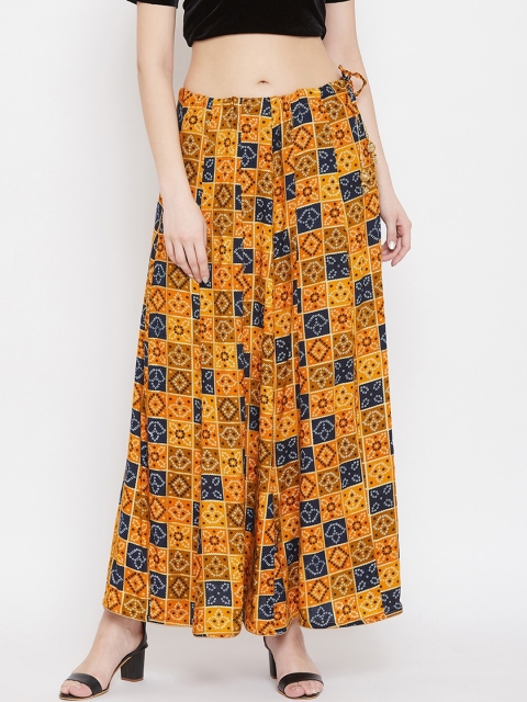 

Clora Creation Women Mustard Yellow & Black Printed Flared Maxi Skirt