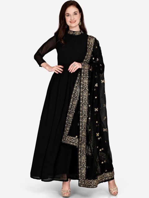 

Mitera Black & Gold-Toned Poly Georgette Semi-Stitched Dress Material