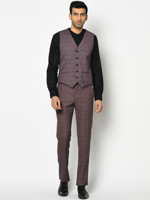

Blackberrys Men Purple & Black Checked Slim-Fit Single-Breasted Formal Suit