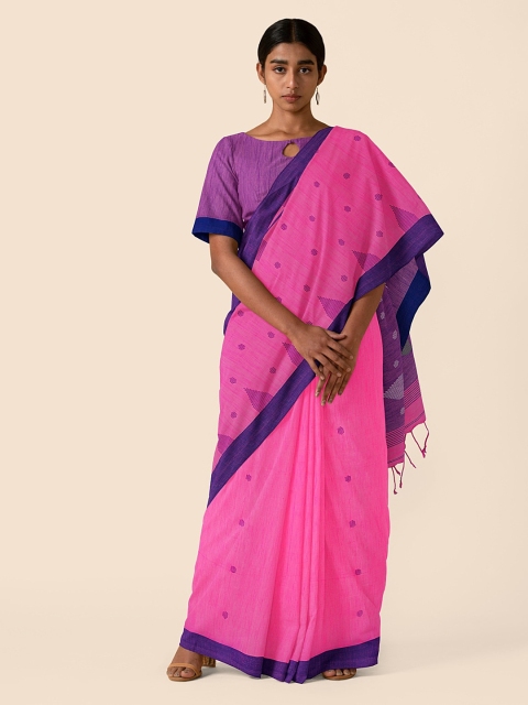 

Taneira Pink Pure Cotton Woven Design Taant Saree