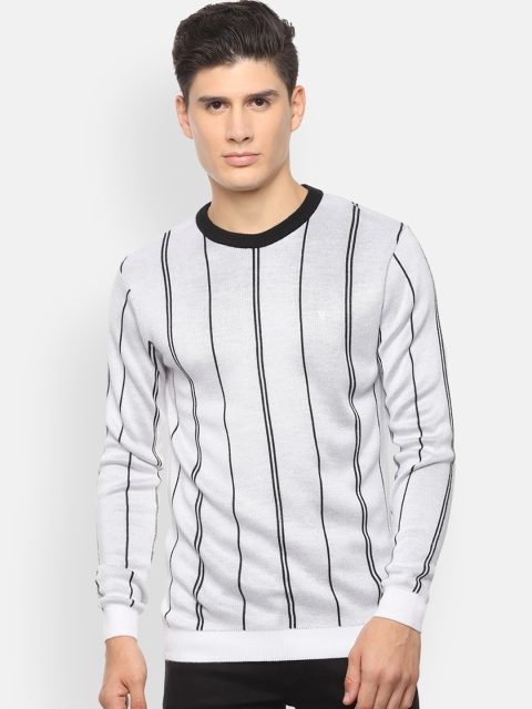 

V Dot Men Grey Striped Cotton Pullover Sweater
