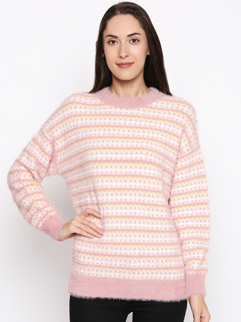 

Honey by Pantaloons Women Pink Striped Sweater Vest Sweater