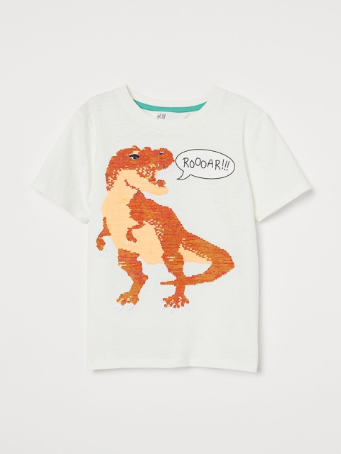 

H&M Boys White & Orange Pure Cotton Reversible Sequin T-shirt