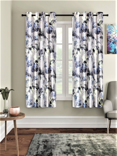

Home Sizzler Grey & Blue Set of 2 Printed Window Curtains