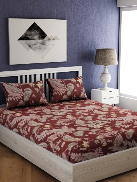 

EverHOME Maroon Floral 144 TC Cotton 1 King Bedsheet with 2 Pillow Covers
