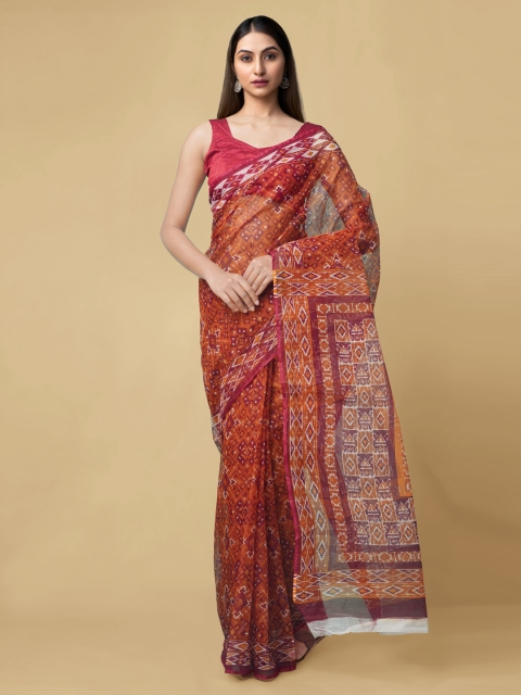 

Unnati Silks Orange Pure Cotton Printed Kota Saree