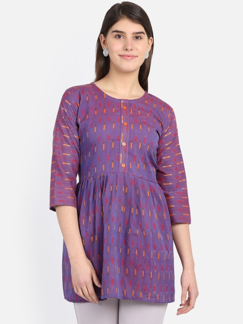 

Resha Women Purple & Yellow Ikat Handloom A-Line Kurti