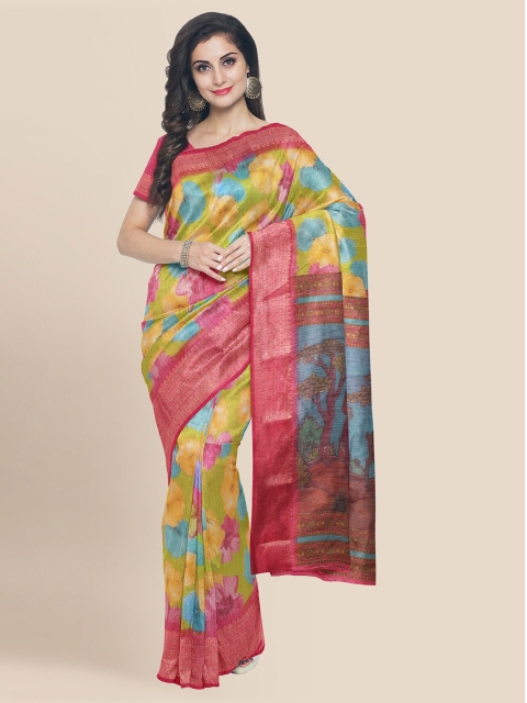 

KLM Fashion Mall Multicoloured Linen Blend Printed Banarasi Saree, Multi