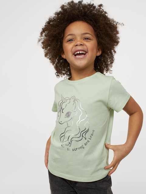 

H&M Girls Green Printed T-shirt