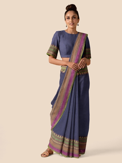 

Taneira Blue Pure Cotton Solid Chettinad Saree