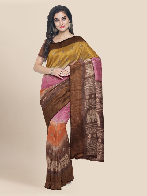 

KLM Fashion Mall Multicoloured Linen Blend Printed Banarasi Saree, Multi