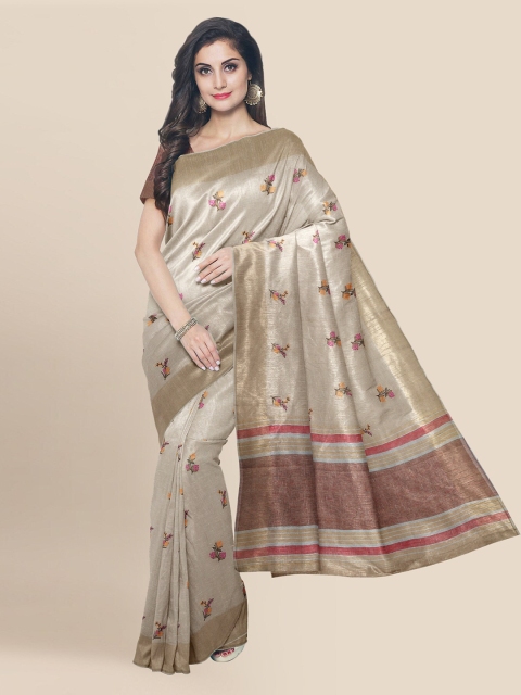 

KLM Fashion Mall Beige Linen Blend Printed Banarasi Saree
