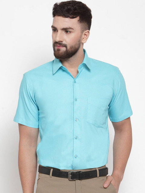 

Hancock Men Blue Slim Fit Solid Casual Shirt