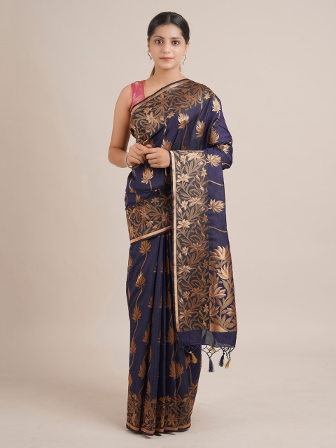 

Pothys Navy Blue Woven Design Jute Silk Saree