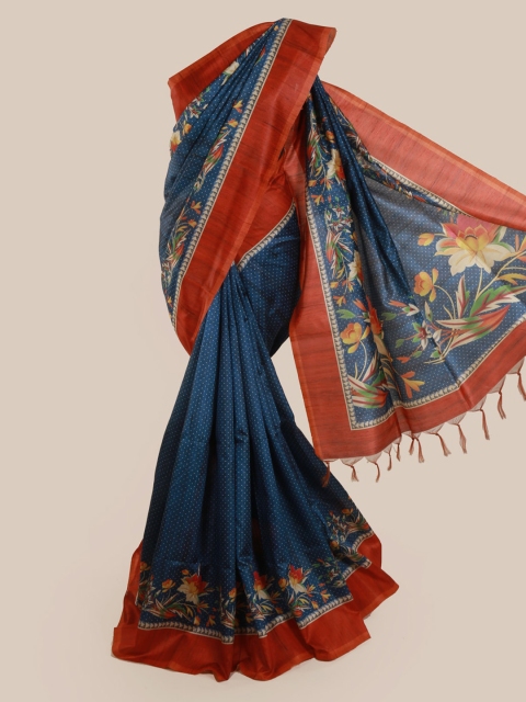 

Pothys Blue Printed Jute Silk Saree