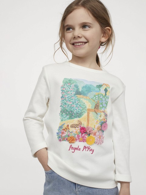 

H&M Girls White & Green Printed Sweatshirt
