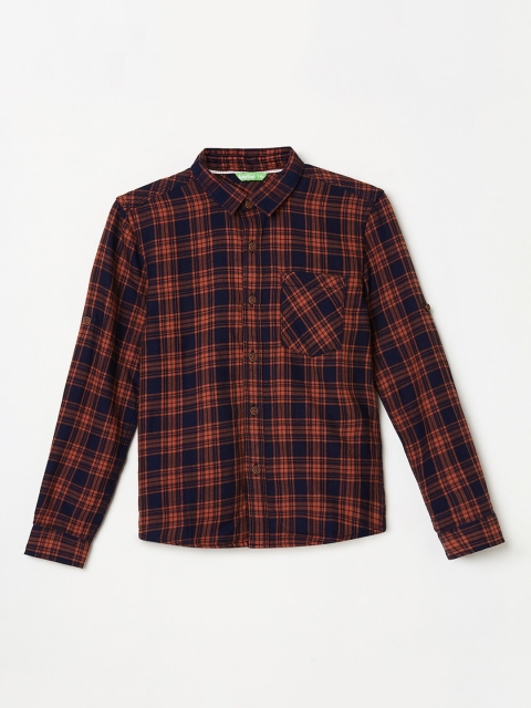 

Bossini Boys Navy Blue & Peach-Coloured Regular Fit Checked Casual Shirt