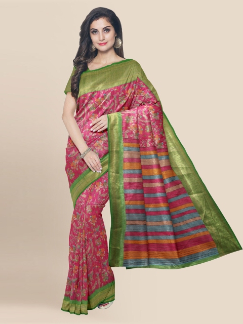 

KLM Fashion Mall Pink Linen Blend Checked Banarasi Saree