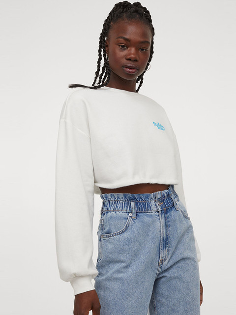 

H&M Women White Solid Boxy Sweatshirt