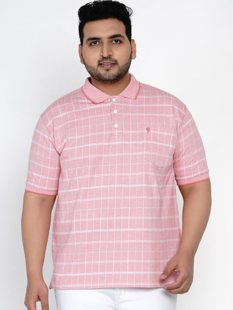 

John Pride Men Pink Checked Polo Collar T-shirt