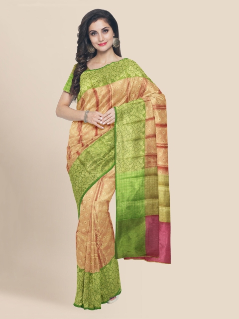 

KLM Fashion Mall Pink & Green Silk Blend Woven Design Banarasi Saree