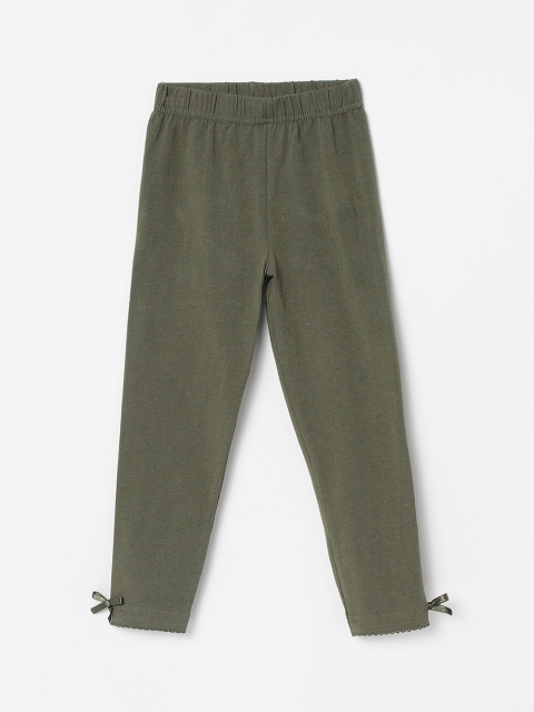

max Girls Olive Green Solid Ankle-Length Leggings