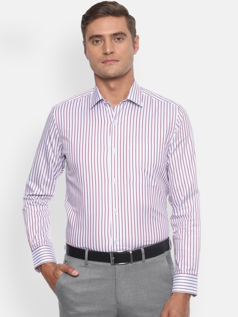 

Louis Philippe Men White & Red Slim Fit Striped Cotton Formal Shirt