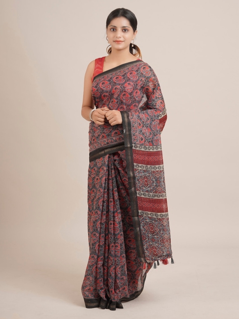 

Pothys Grey Printed Jute Silk Saree